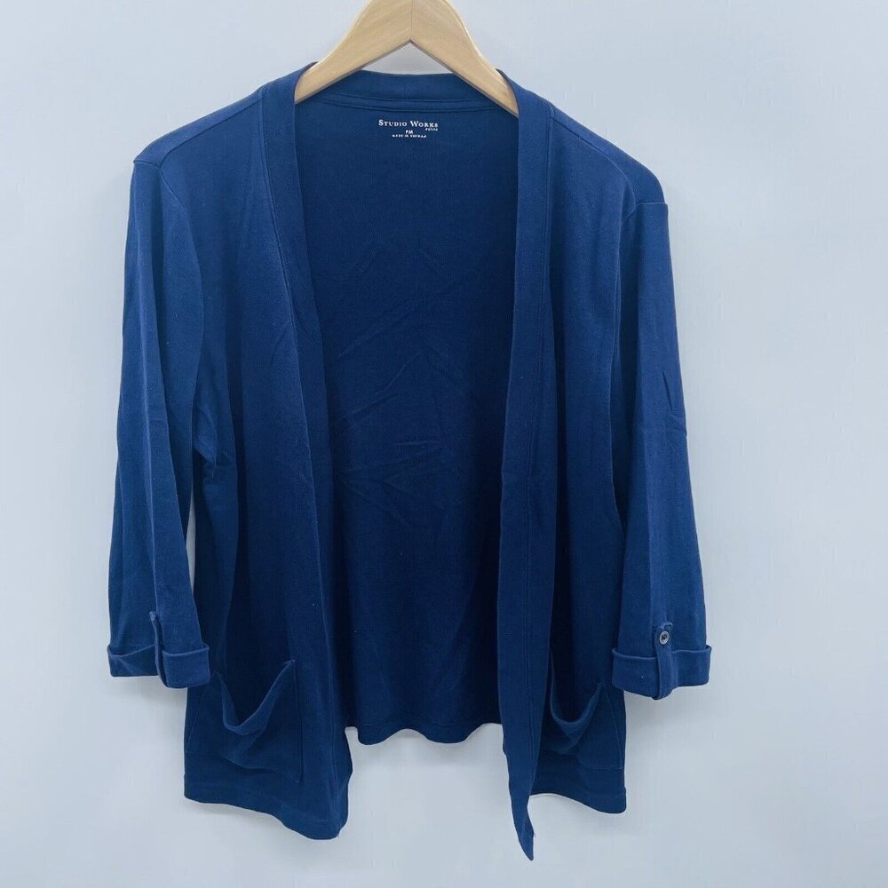 Studio Works Petite Womens PM Medium Open Front Cardigan Knit Top in Blue‎ 257